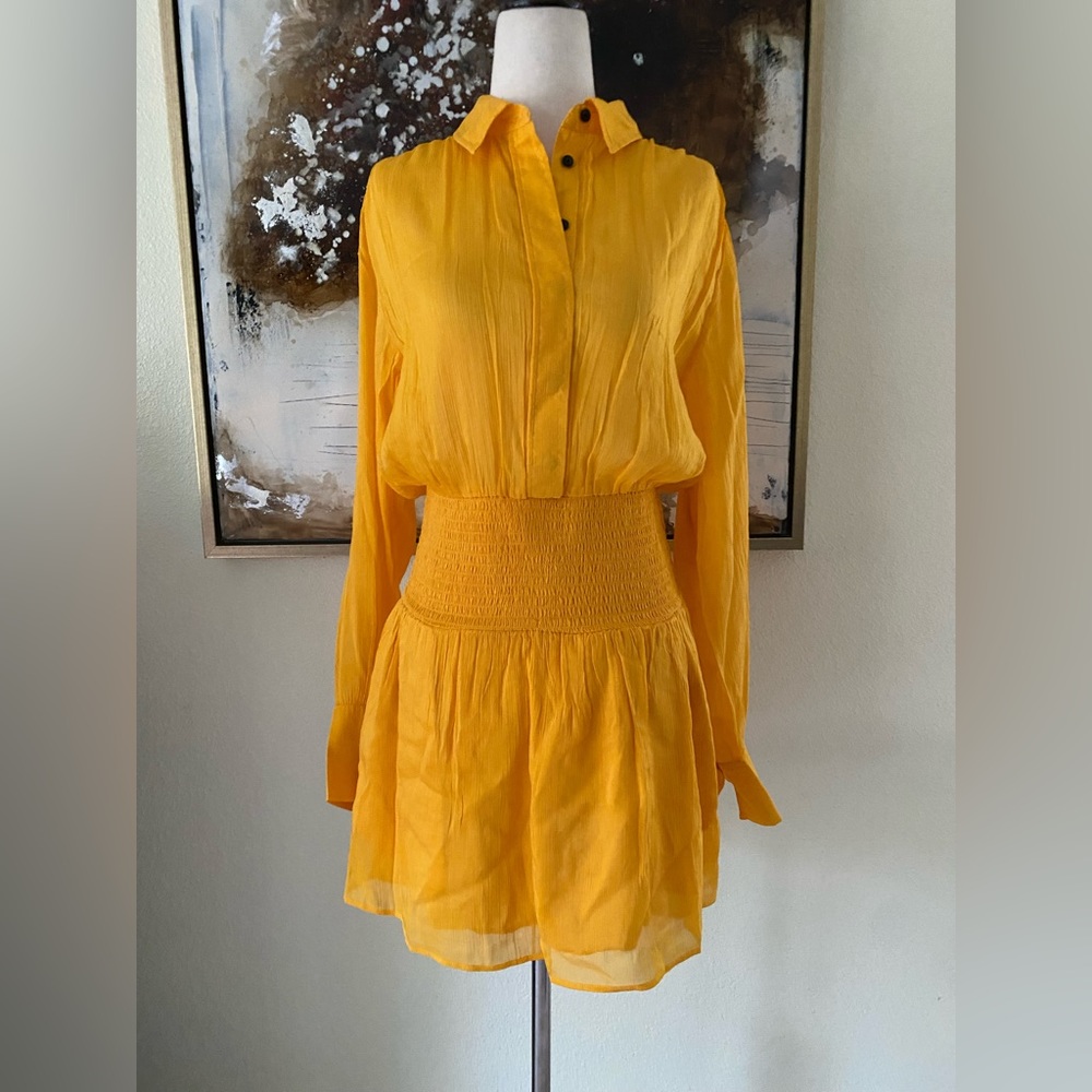 Rag & Bone yellow silk cotton lined long sleeve dress size XS P BNWT ~